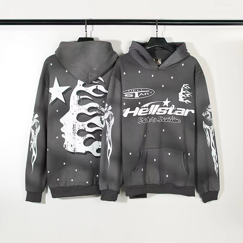 Hellstar Sweat à capuche grande taille pour homme Hellstar Vintage Made Old Mud Print Sweat à capuche ample High Street Fashion Harajuku Couple Pull