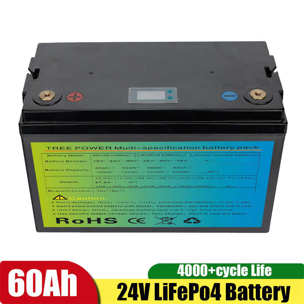 24V 60AH LIFEPO4 LITIUM Batteripaket Deep Cycle 4000 Times For Solar System Inverter RV Motorhome Boat+10a Charger