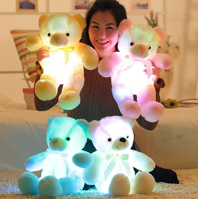 30cm 50cm Colorido Brilhante Urso de Pelúcia Luminoso Brinquedos de Pelúcia Kawaii Iluminado LED Boneca Recheada Natal Infantil