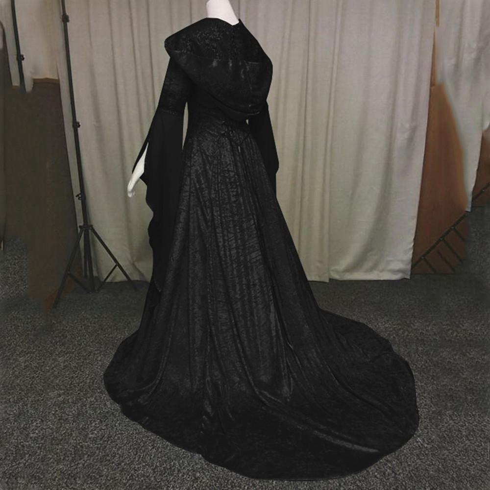 Robes médiévales Renaissance maxi robe de train femme halloween diable païen sorcière costume de mariage robe capot robe cosplay costume