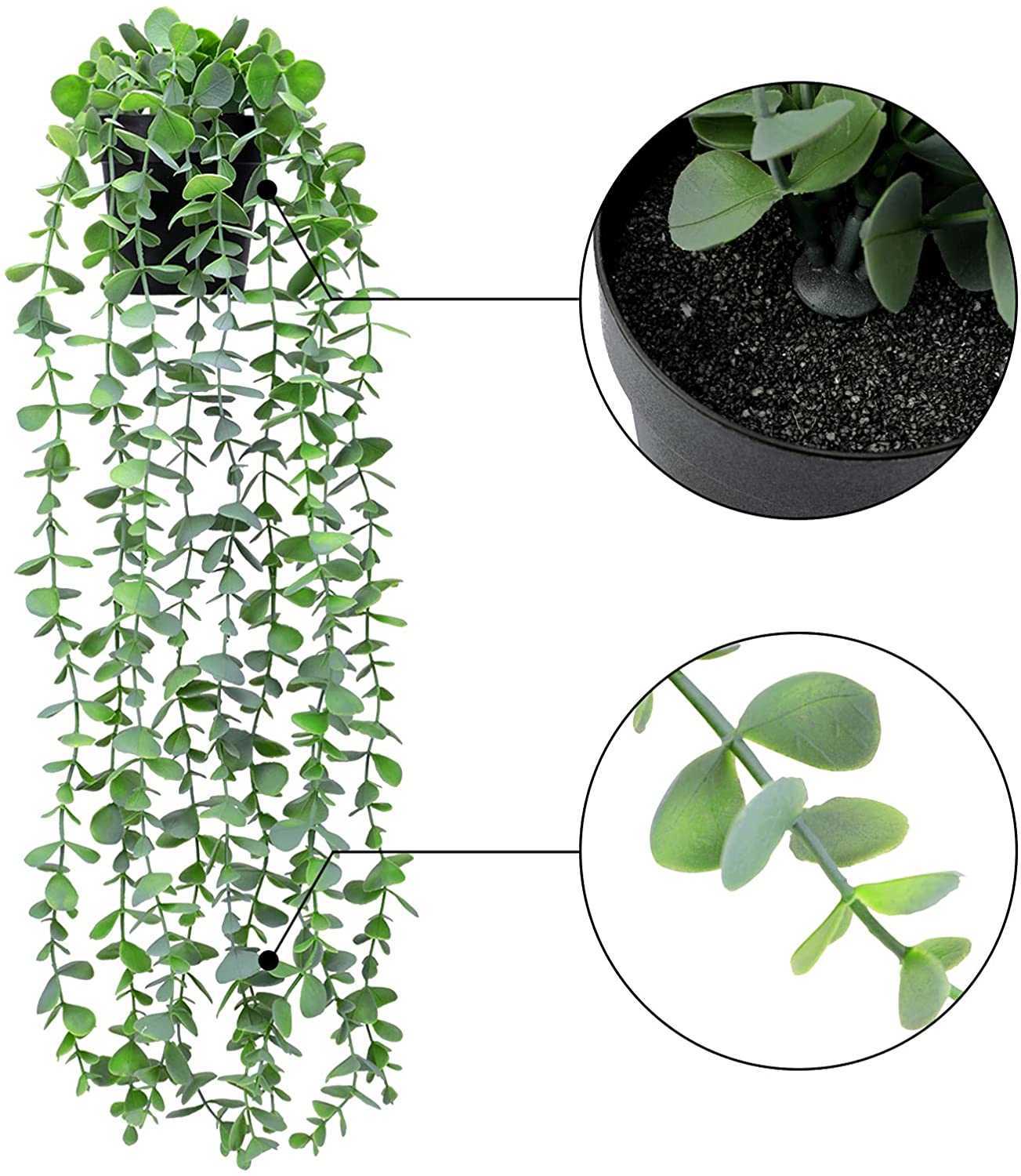 1 حزمة جديدة معلقة النباتات مع الأواني الأوكالبتوس النباتات الاصطناعية
