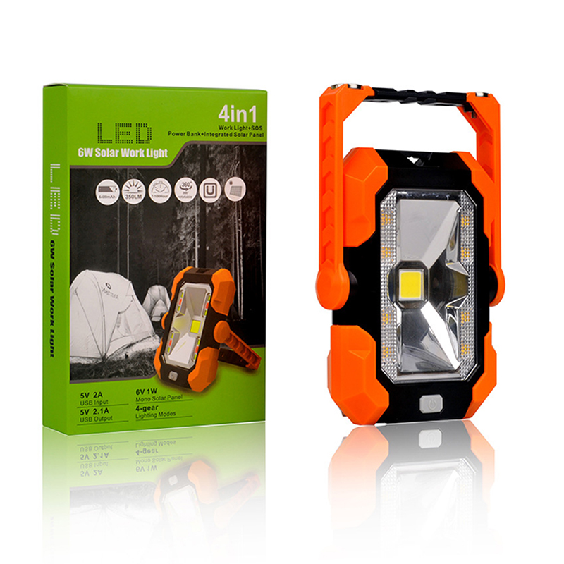 Lumière d'inondation solaire portative 6W COB LED lumières de sécurité 4400mah batterie de secours rechargeable aimant feux de travail pour le camping pêche randonnée