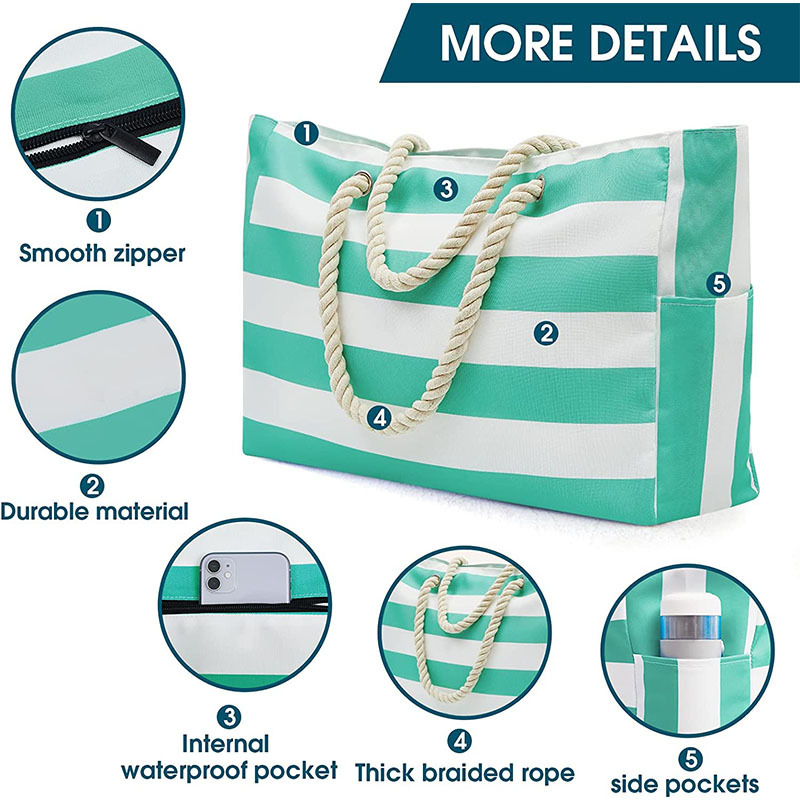 DHLSacs à provisions Femmes Toile Stripes Grande Capacité Cross Travel Beach Bag Mix Color