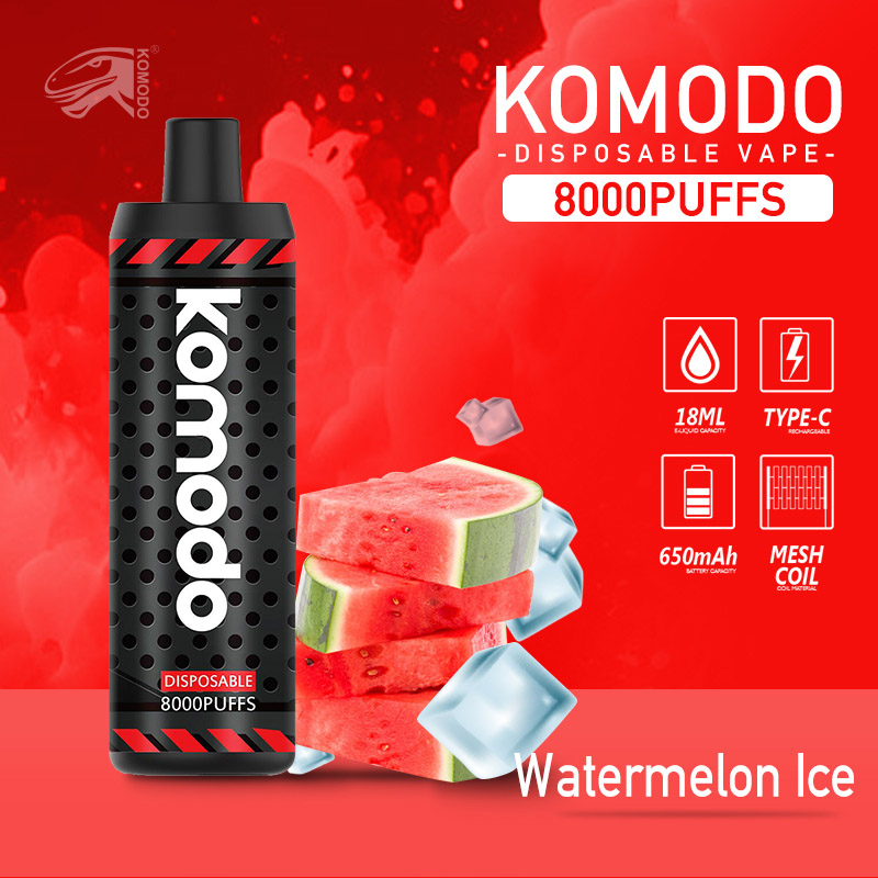 8k 퍼프 코모도 일회용 vape 메쉬 코일 e 담배 펜 650mAh 충전식 배터리 18ml 미리 채워진 포드