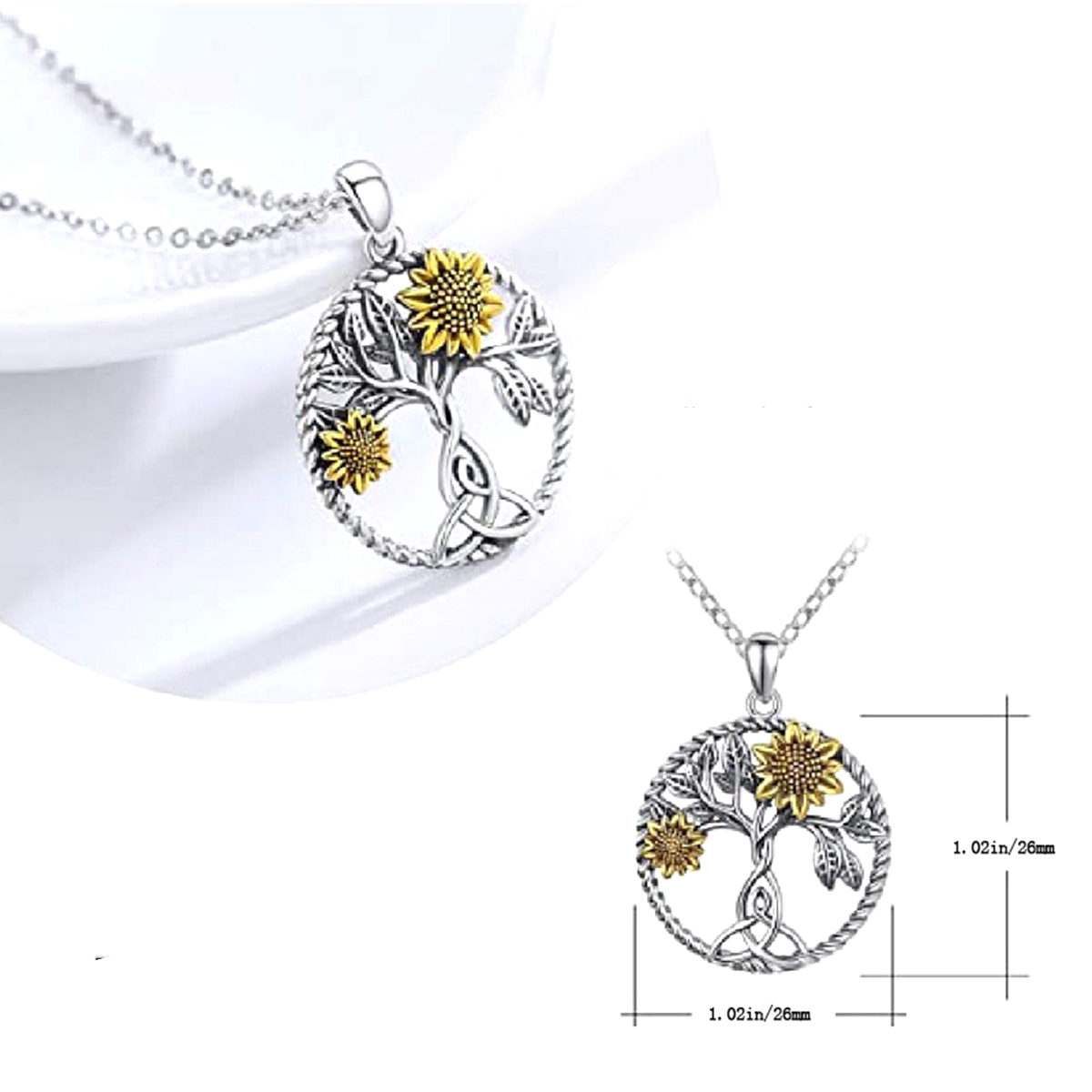 Fashionable Creative Tree Of Life Sunflower Pendant Necklace Suitable for Women's Birthday Party Accessories