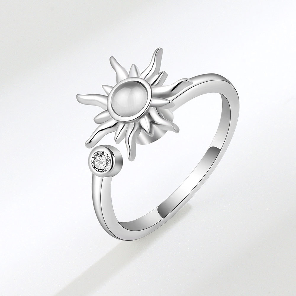Sunflower Fidget Finger Ring Adjustable Anxiety Rotating Rings For Women Rhinestones Jewelry