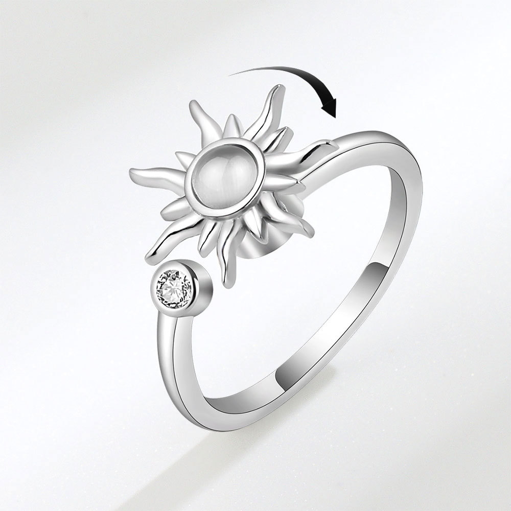 Sunflower Fidget Finger Ring Adjustable Anxiety Rotating Rings For Women Rhinestones Jewelry