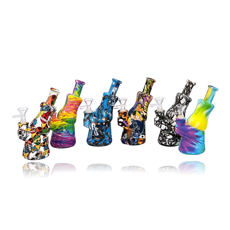 Bureau Coloré Portable Style Silicone Bong Pipes Kit Tabac Sec Filtre En Verre Entonnoir Bol Cuillère Handpipes Narguilé Main Fumer Porte-Cigarette Tube DHL