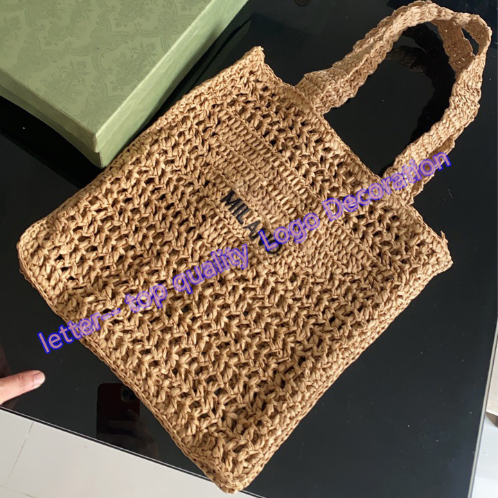 Crochet tote bag Milano LogoS beach bags Flat raffia carry handle totes designer bags summer triangle handbag shopping womens purse shoulder evening packages