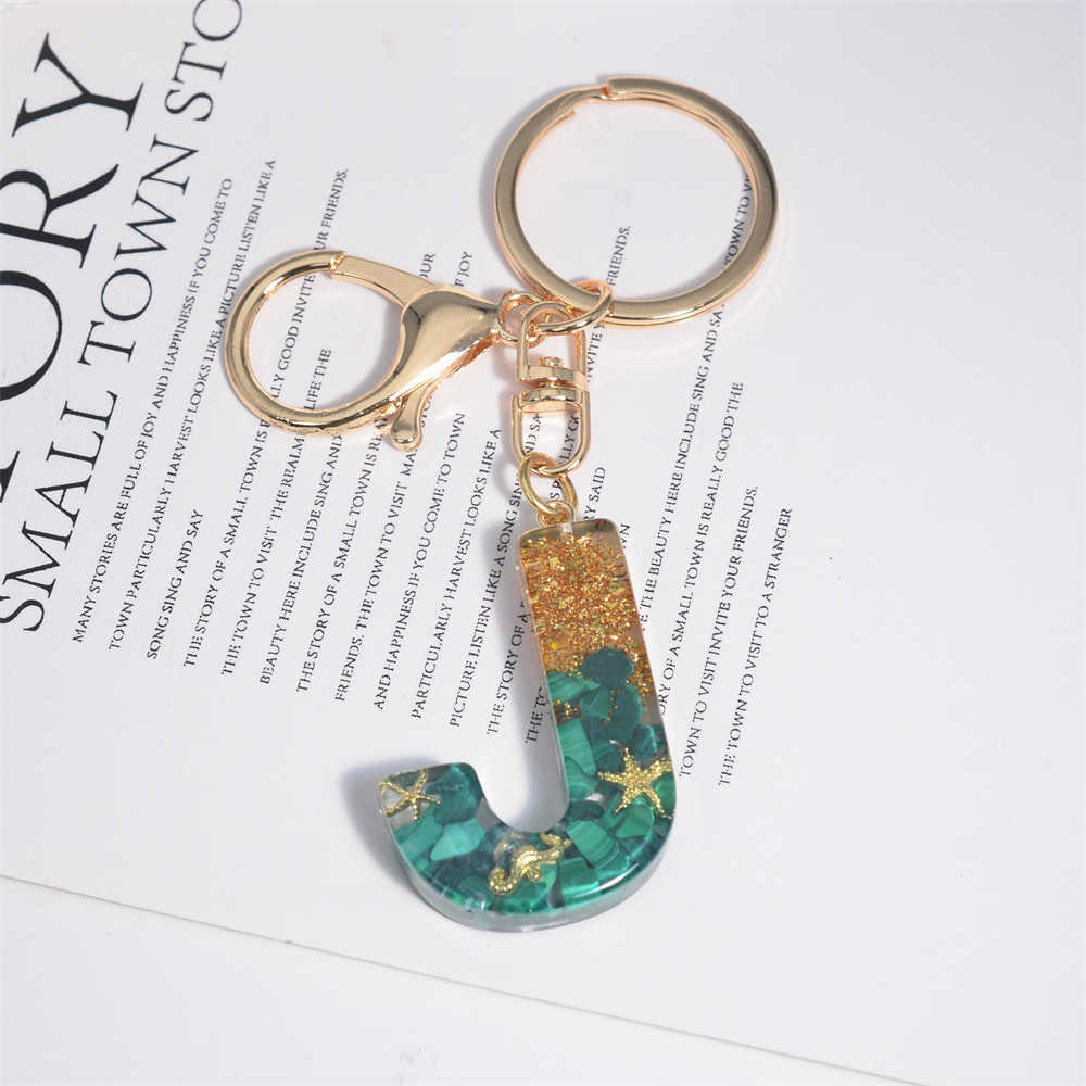 New 26 Initials Keychain Crystal Drop Glue Malachite Letter Keyring Women Girls Creative Bag Pendant DIY Accessories Birthday Gifts