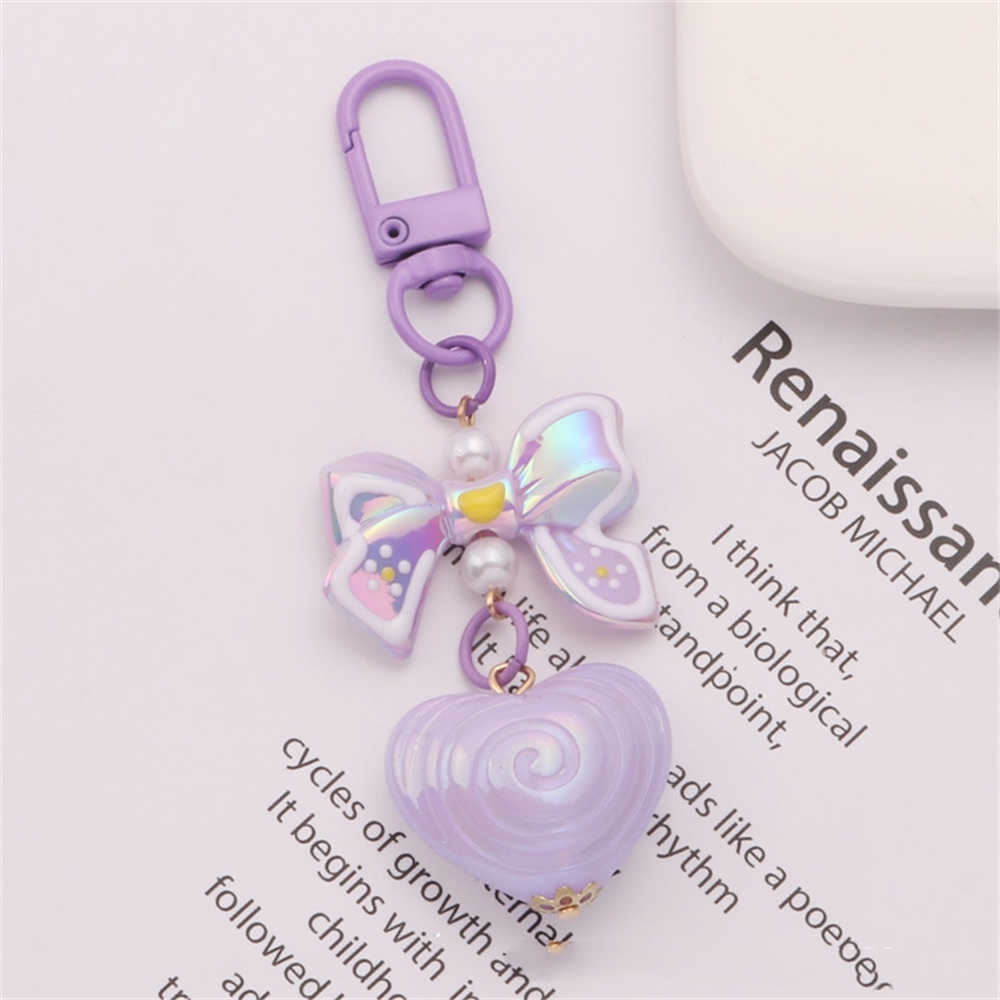 New Sweet Love Bow Keychain Small  Colour Plated Acrylic Keyring for Women Girls Creative Headphone Case Accessories DIY Gifts