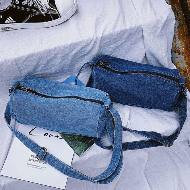 3st messenger väskor kvinnor demin blå telefon cylinder crossbody pås mix färg