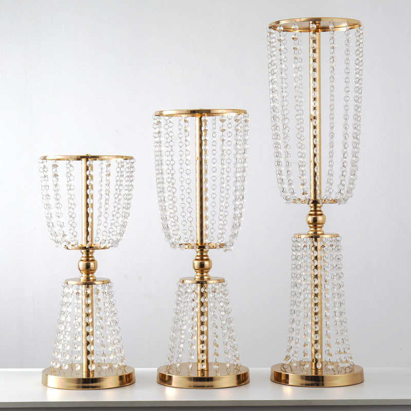 tall gold metal table diamond chandelier centerpieces stand gold vase for wedding table Ocean express