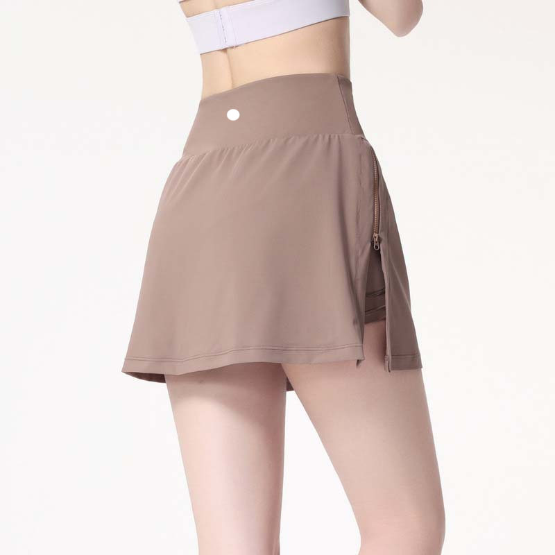 Lu Women Sports Yoga Skirtsトレーニングショーツジッパープリーツテニスゴルフスカートアンチ露出フィットネスショートスカートポケットLL9042