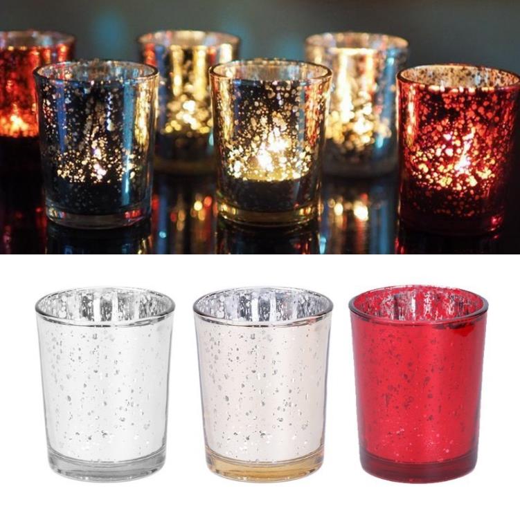 Starry Night Tea Light Holder Mercury Glass Votive Candle Cup Speckled Christmas Gold Red Silver Wedding Party Decoration SN5239