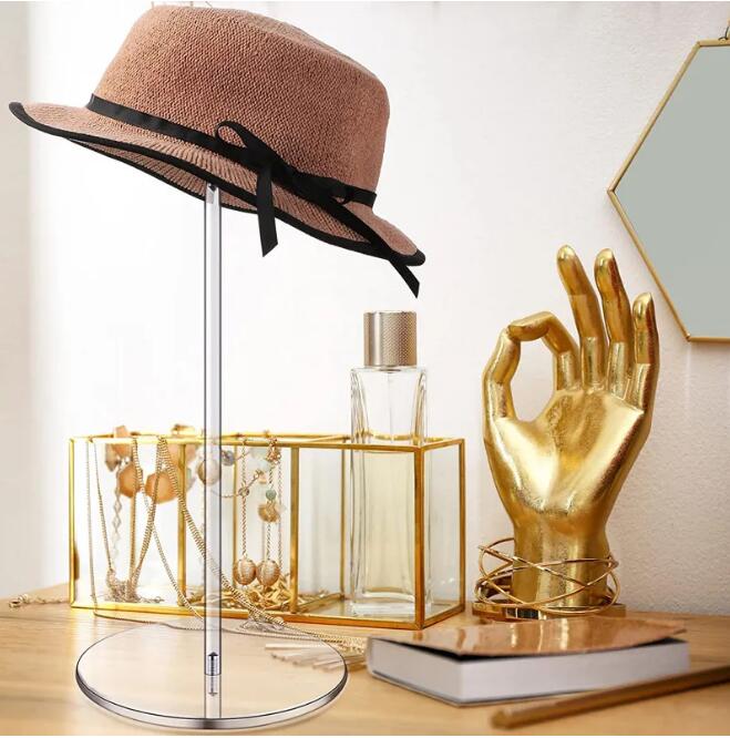 Akrylhattstativ peruk display rack klart stativ baseball hatt rack stativ rund rund akryl stiger för display hattsmycken