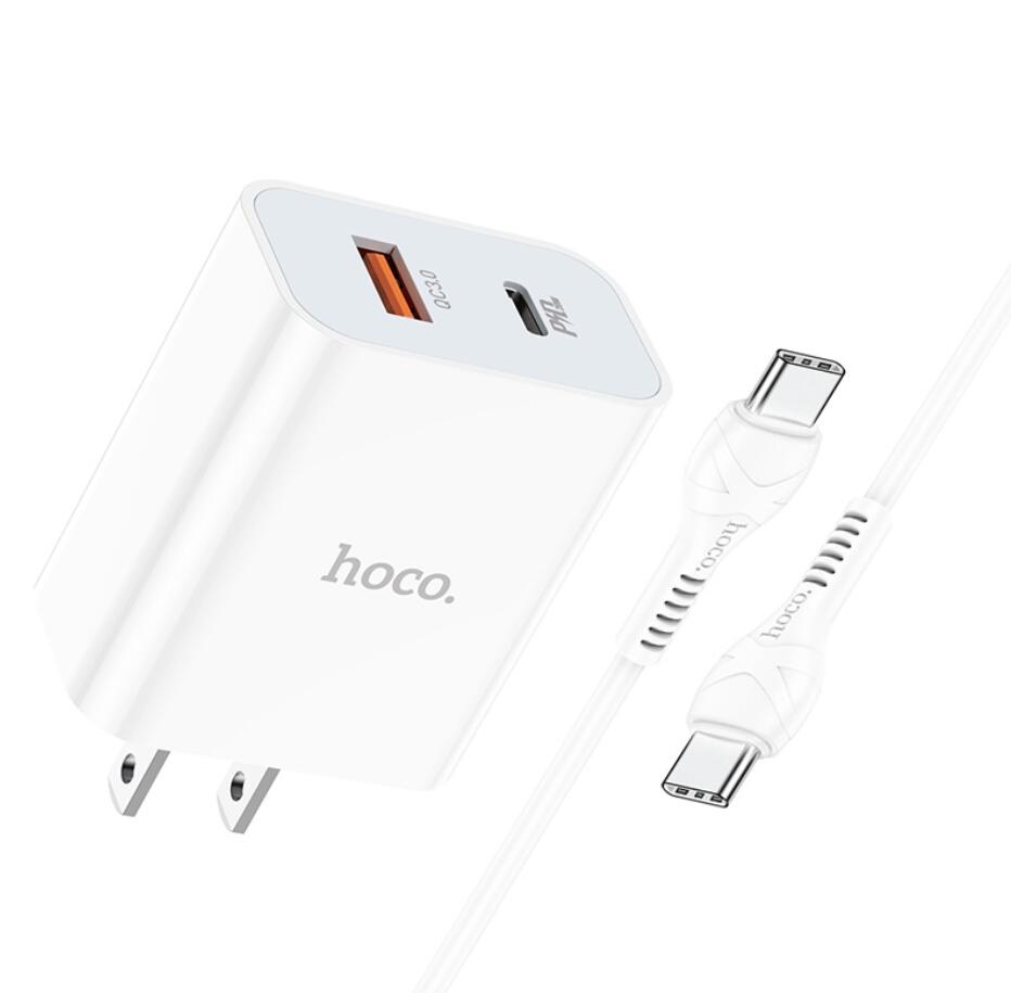 HOCO C97 PD 20W+QC3.0 charger US EU plug for smartphone samsung huawei xiaomi with type-c to type-c 60w cable