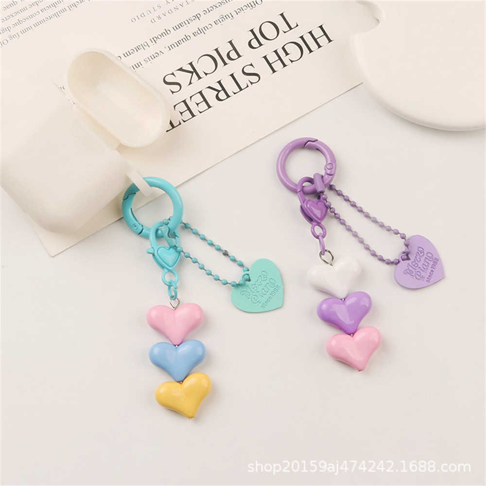 Nouveau doux empilé amour coeur porte-clés pour filles étui pour écouteurs pendentif sac à dos accessoires bricolage amitié porte-clés cadeaux