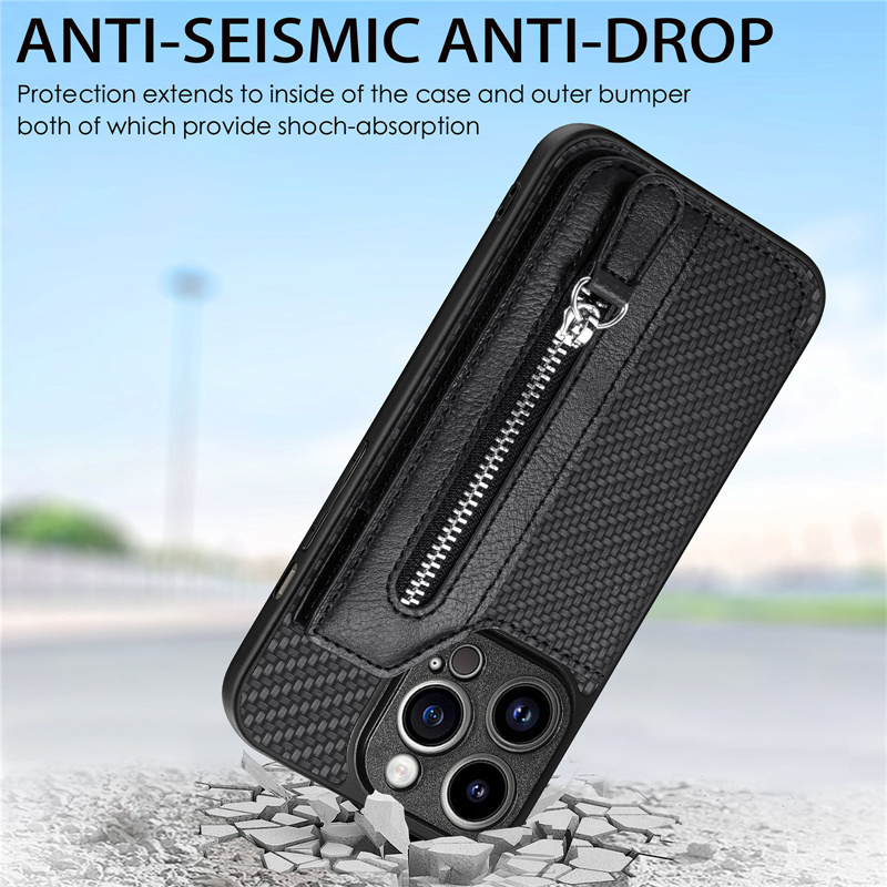 Zipper Photo Frame Kickstand Phone Case for iPhone 14 Plus 13 Pro Max 12 Mini 11 Pro XS Max XR 7 8 6S Plus XR Carbon Fibre Shell