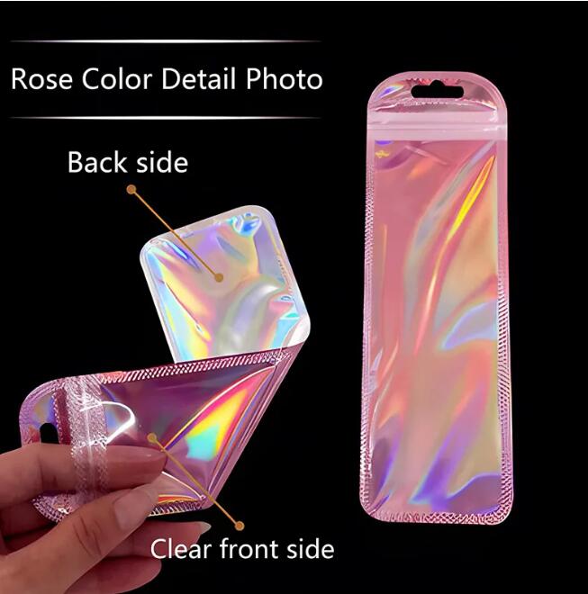 Resealable Holographic Bags Aluminum Foil Bag Long Jewelery Plastic Bags Foil Self seal Bags For Pen Lip Eyelash Jewelry