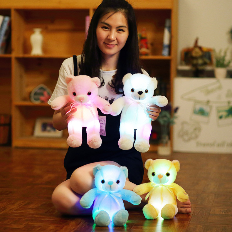 30cm 50cm Colorido Brilhante Urso de Pelúcia Luminoso Brinquedos de Pelúcia Kawaii Iluminado LED Boneca Recheada Natal Infantil