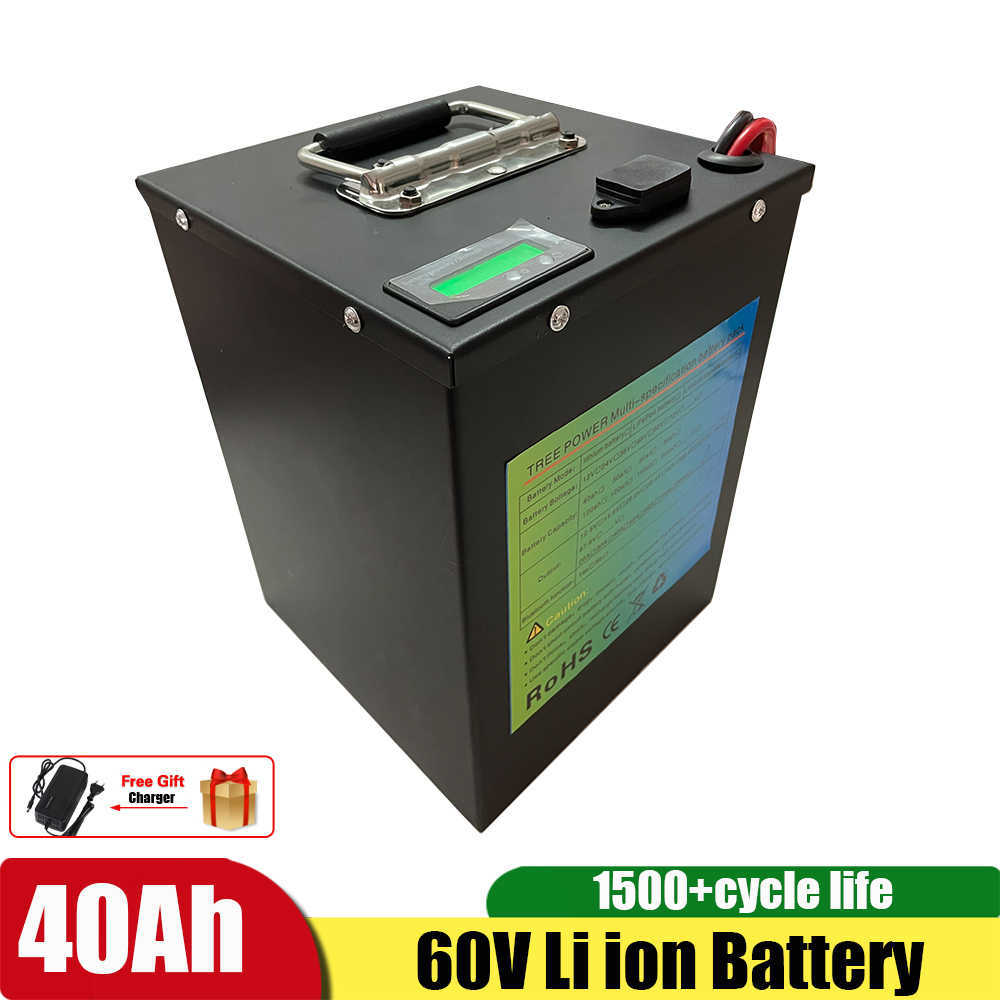 Batterie Lithium-ion Li ion 60V 40Ah avec BMS pour moteur 1500W 2000W chariot de Golf Tricycle Scooter moto vélo + chargeur 10A