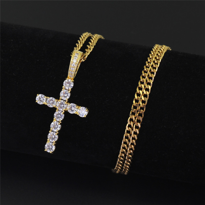 Men's Stainless Steel Cross Pendant Necklace Gold Sweater Chain Fashion Hip Hop Necklaces Jewelry