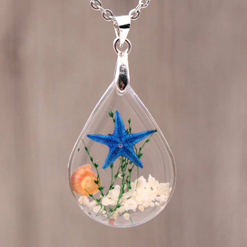 Natural Starfish Specimen Necklace Resin Pendant Necklace Fashion Accessories With Chain