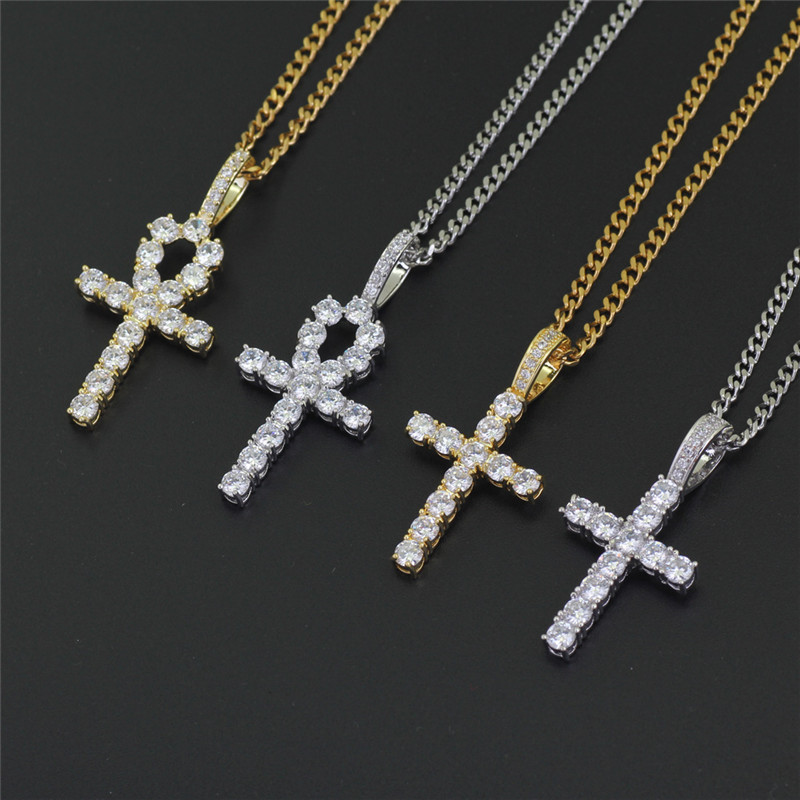 Men's Stainless Steel Cross Pendant Necklace Gold Sweater Chain Fashion Hip Hop Necklaces Jewelry