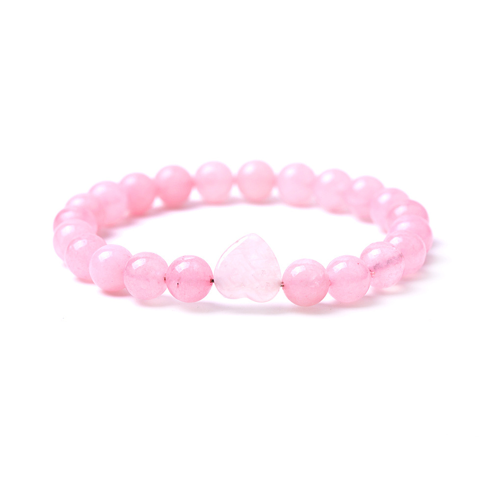Bracelet perlé en forme de coeur en pierre naturelle colorée Chakra Rose Quartz cristal rose Agates Bracelet femmes bijoux de Yoga