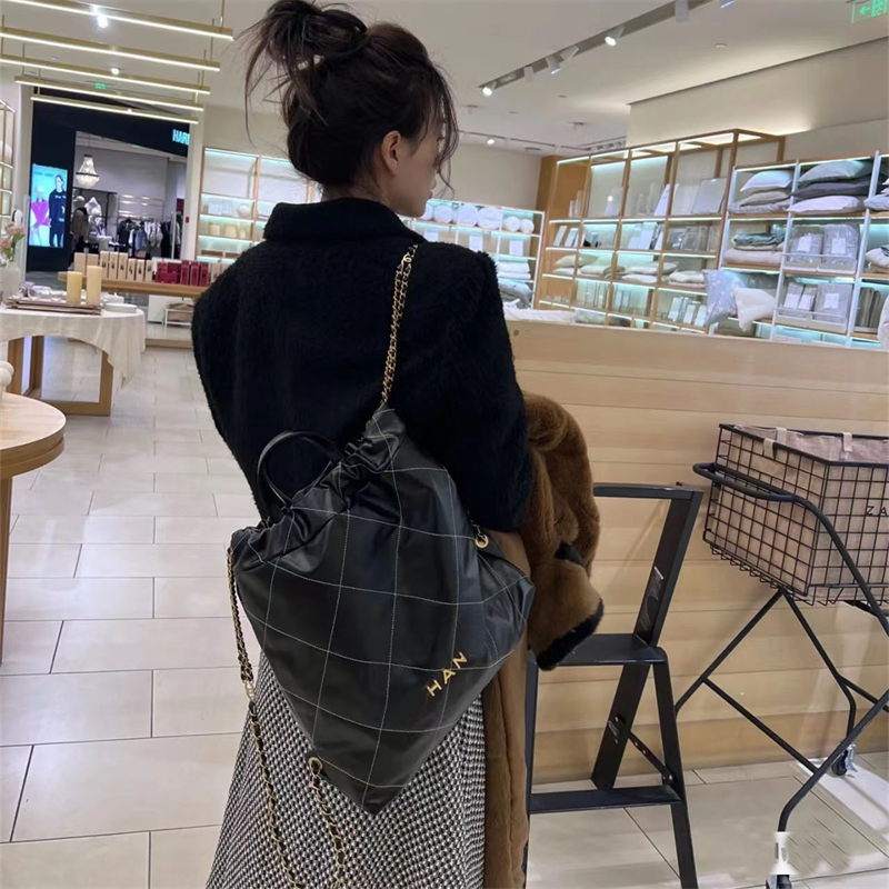Classic leather women's backpack designer fashion shopping handbag Metal chain rhomboid lattice mother and child bag large capacity handbag with box