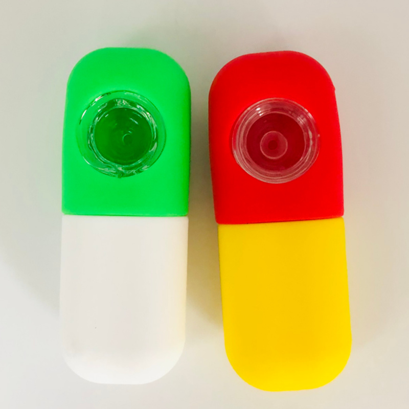 Färgglada silikonhandledningar Portable Pill Style avtagbart glasfilter Singelhålskedskål Torra ört Tobak Cigaretthållare Hokah Waterpipe Bong Rökning