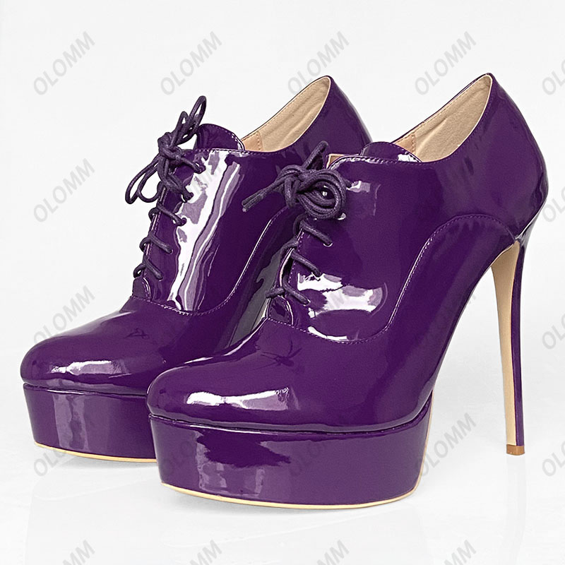 Olomm Yeni Moda Kadın Platformu Pompalar Seksi Stiletto Heels Toe Toe Pretty Burgundy Fuşya Parti Ayakkabıları bayanlar Boyut Boyut 5-20