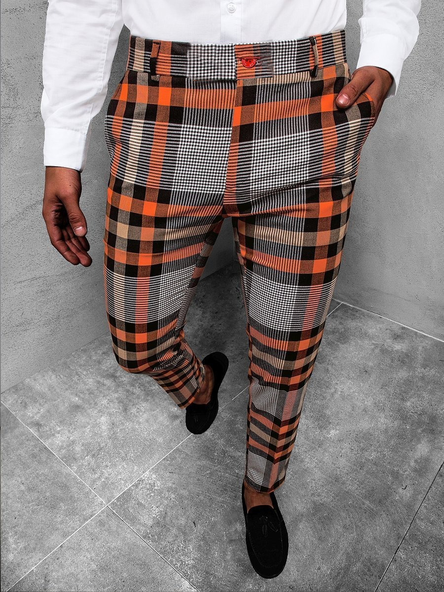 Men's Pants Men Pantalones Hombres Clothings Streetwear Man Slim Fit Plaid Print Pattern Casual Fashion Long 3XL Trousers Pantalon