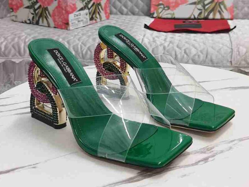 Realfine888 サンダル 5A DDG 5616390 PVC ミュールポップヒールサンダルスリッパファッション靴女性のためのサイズ 35-43