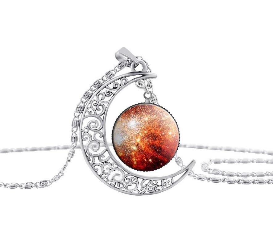 Ny Vintage Starry Moon Outer Space Universe Gemstone Pendant Halsband Mix Modeller gratis fartyg