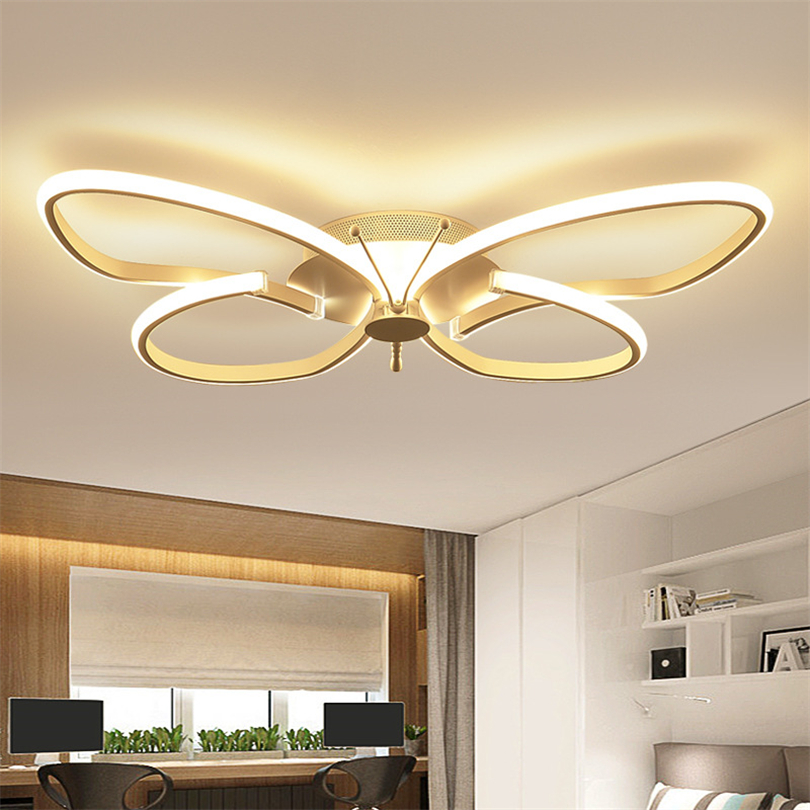 Nordic Creativo Alluminio LED Plafoniera a forma di farfalla Telecomando semplice 22W 36W Soggiorno Camera delle ragazze Lampada da soffitto la casa bianca