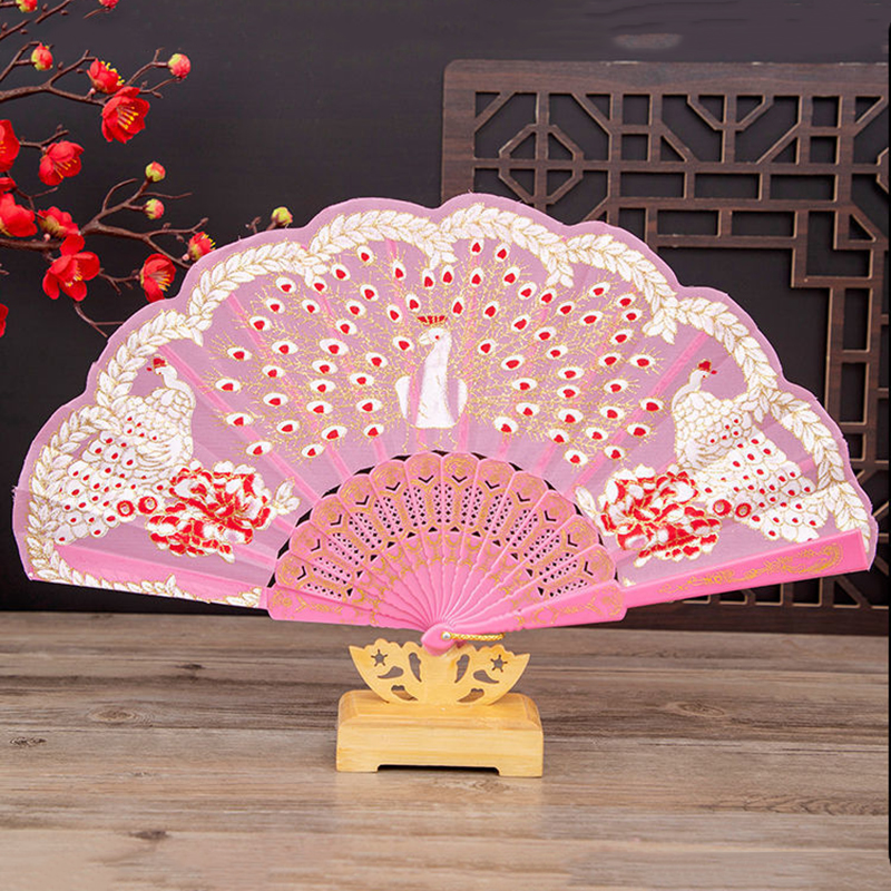 Chinese Stijl Opvouwbare Fans Klassieke Ambachten Festival Prestaties Dans Fan Zomer Pauw Fan 42*23CM