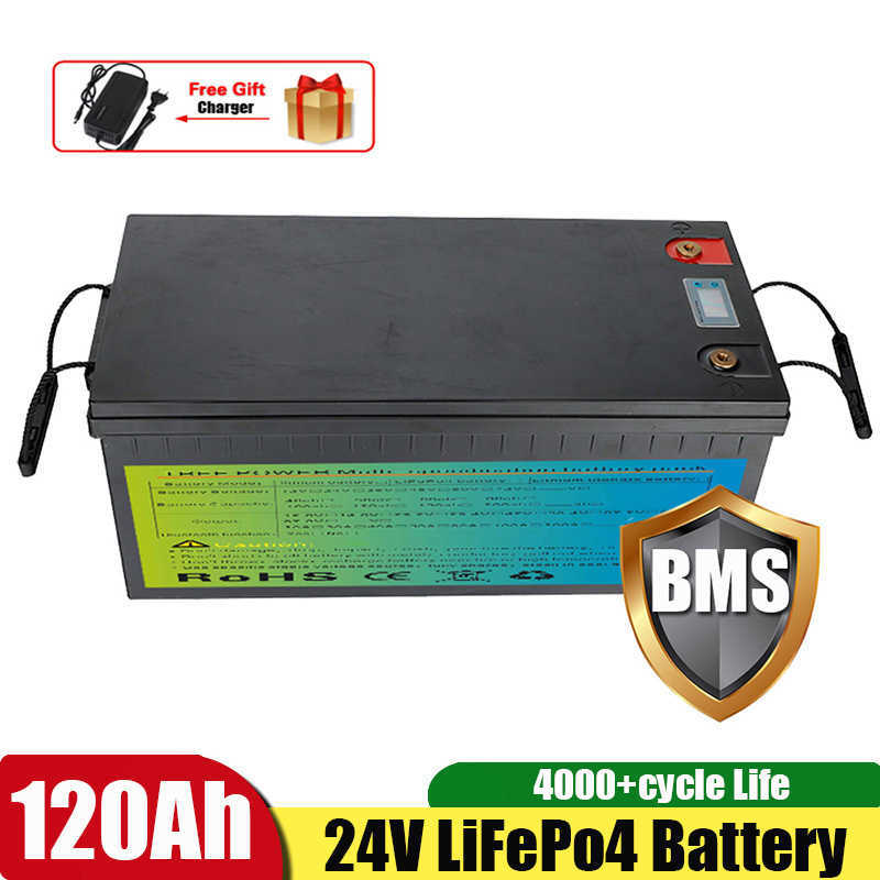 Batterie Rechargeable 24v 120Ah LiFePo4 intégrée 100A BMS Lithium fer Phosphate étanche pour bateau voiture RV solaire