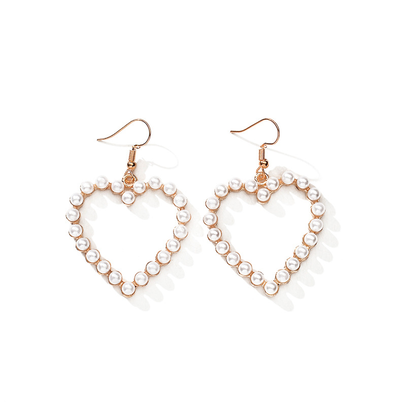 Jewelry Vintage Pearl Love Heart Dangle Earrings For Women Elegant Fashion Charm Sweet Earrings Christmas Gifts