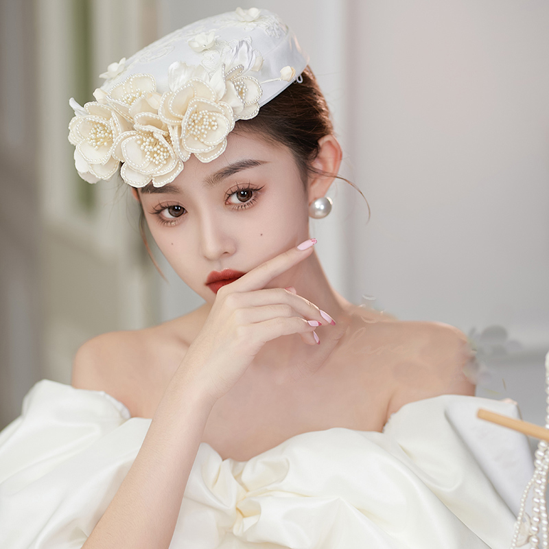 MZ-0005-A French Elegant British Vintage Rose beret Satin Simple Versatile Top Hat Wedding Dress Bridal Headdress