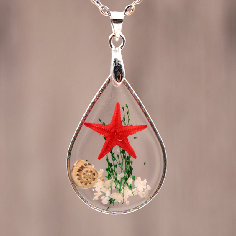 Natural Starfish Specimen Necklace Resin Pendant Necklace Fashion Accessories With Chain