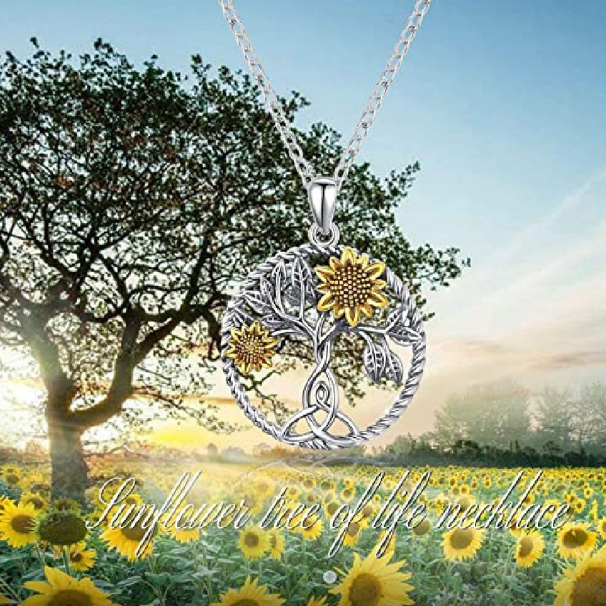 Fashionable Creative Tree Of Life Sunflower Pendant Necklace Suitable for Women's Birthday Party Accessories