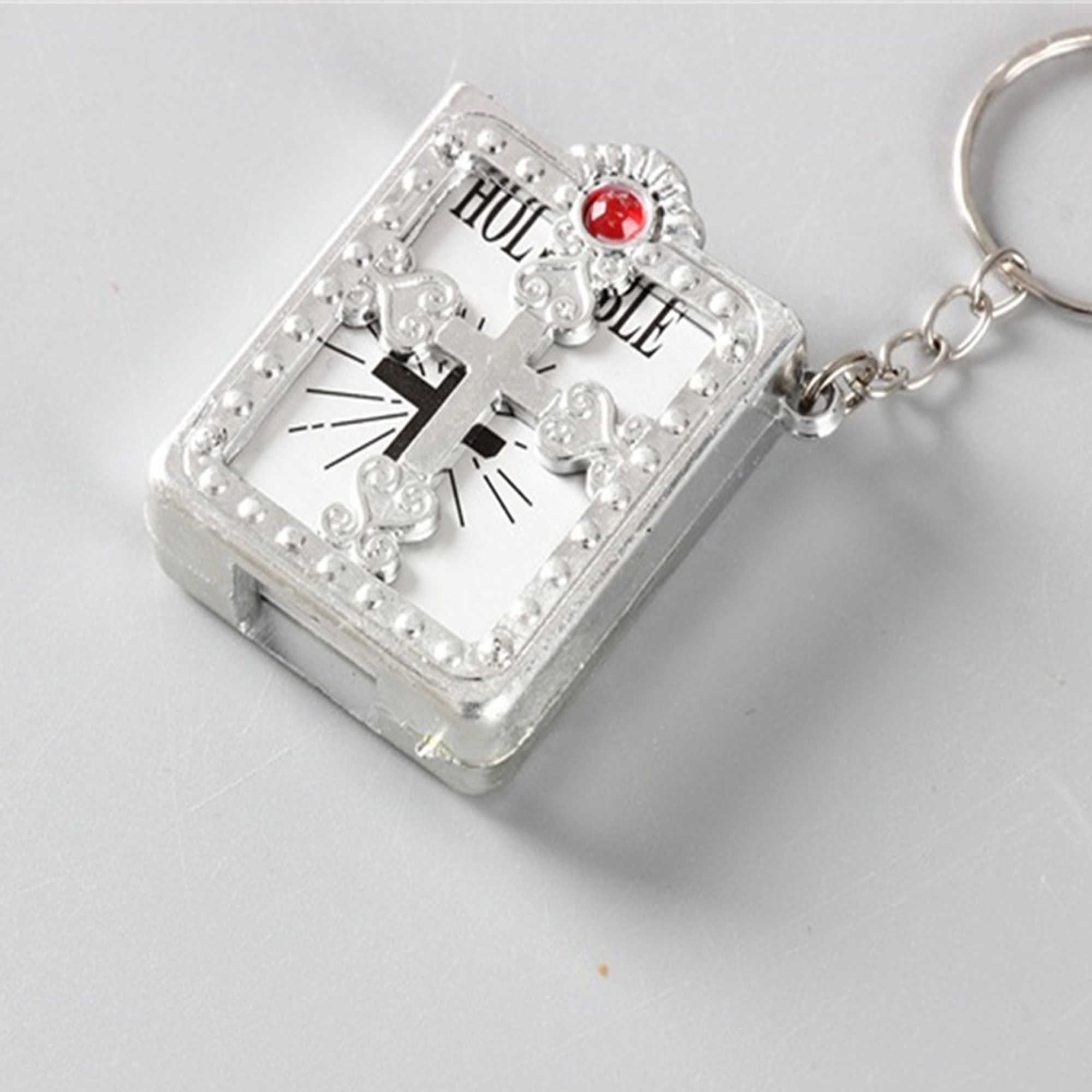 New Mini Holy Bibles Keychain Metal Jesus Cross Book Cover Keyring for Women Bag Pendant Religious Creative Souvenir Gift Key Chain