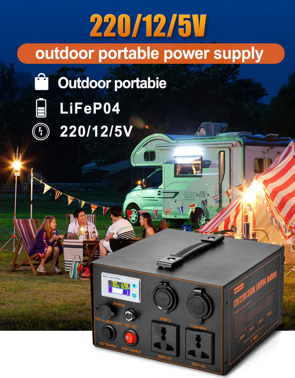 Wechselrichter 220 V Mobiles Kraftwerk Wiederaufladbare Lithiumbatterie 12 V Lifepo4-Akku 350 W 60 A BMS für Outdoor-Camping