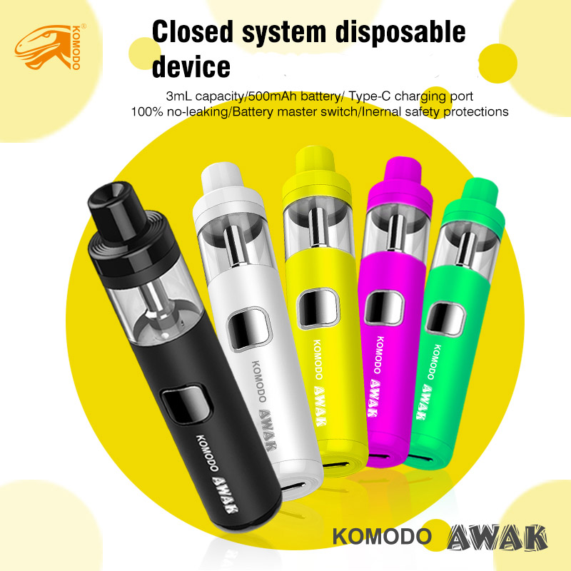 Komodo Awak Bar Monouso Vape Pod Pen Ricaricabile Tipo C Olio denso Vaporizzatore Pen 500mAh Batteria ricaricabile 3ml Pod Cartuccia