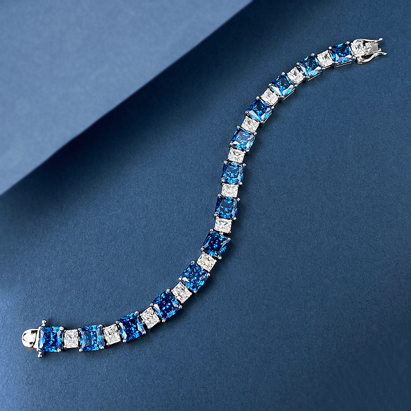 Księżniczka Cut Sapphire Diamond Boletle Bransoleta 100% prawdziwe 925 Bracelet srebrny srebrne dla kobiet mężczyzn biżuteria zaręczynowa