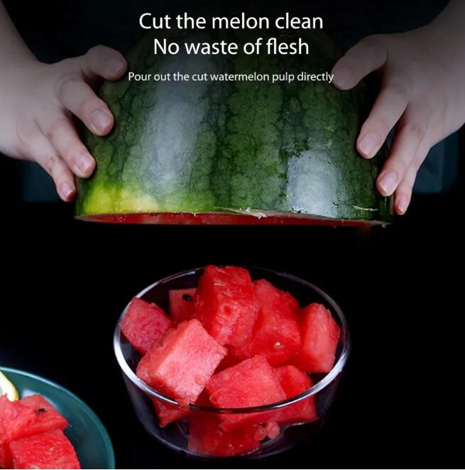 2-in-1 Watermelon Dicing Knife Dual Head Melon Fruit Divider Cutter Knife Stainless Steel Portable Lightweight Kitchen Tools