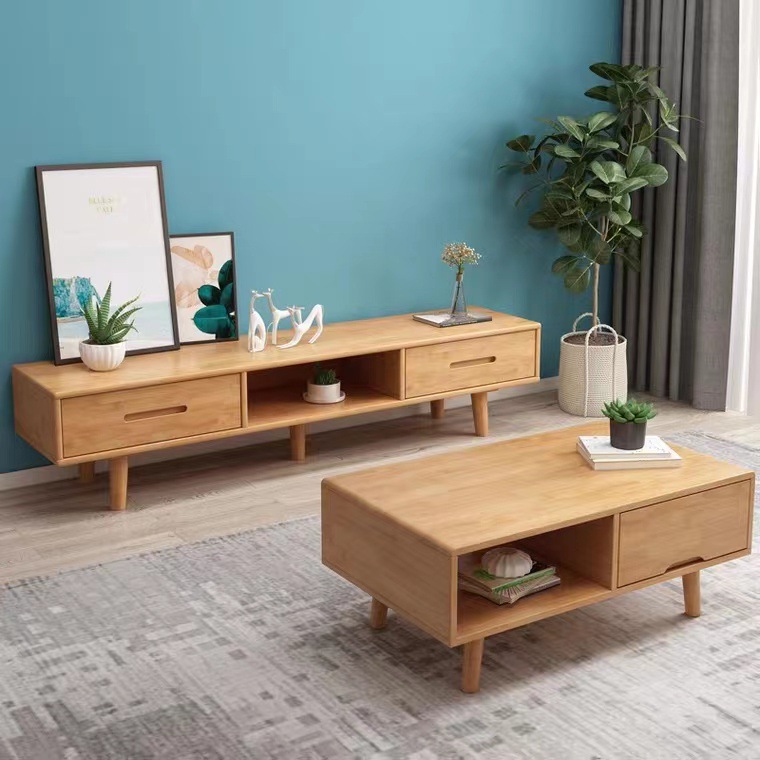 Solid wood tea table living room small table Nordic small and medium-sized apartment simple modern wood color storage cabinets