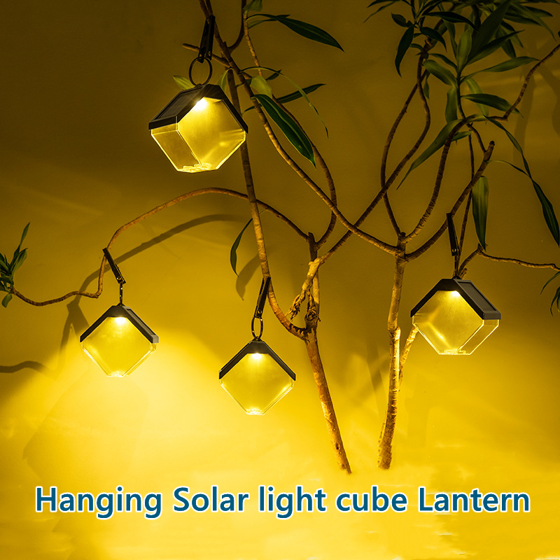 Solar cube wall lamp chandelier hanging lamp garden light lantern outdoor decoration warm white RGB villa control induction atmosphere IP65